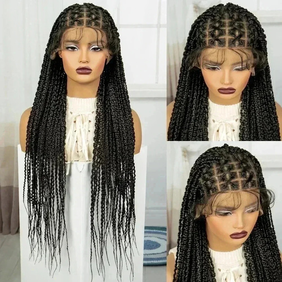 28" Braided full lace wig, box braids, long black braids, NWT baby hair - Picture 3 of 6